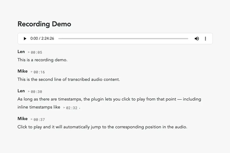Obsidian Timestamp Player interface